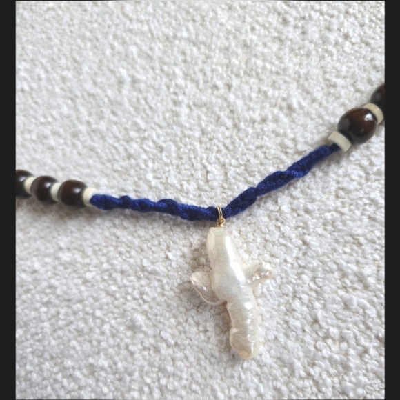 NWOT! Free People X Ariana Ost,Easy Does It Cross Strand Necklace,Blue, MSRP $48 - Picture 9 of 10